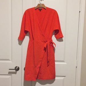 Topshop Orange Wrap Midi Dress